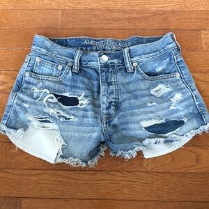 Light blue distressed high waisted shorts